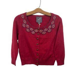 Knitted Dove Cardigan Sweater Size Small Red Cropped Cozy Knit Fall Winter New